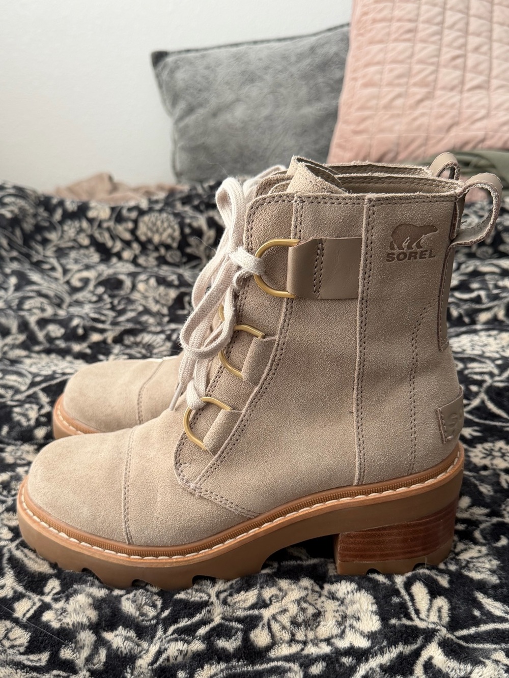 Sorel Taupe Suede Lace-Up Lug Heel Boots